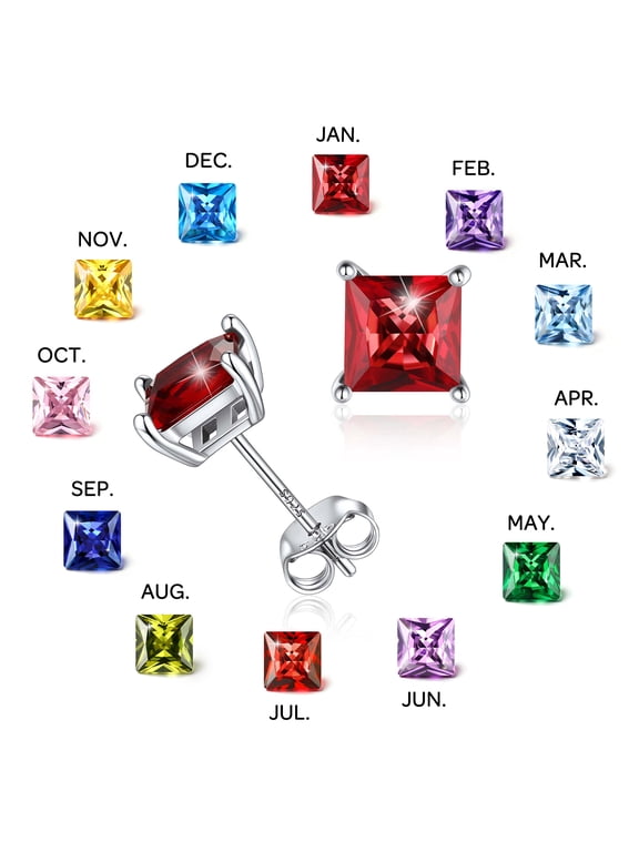 925 Sterling Silver Earrings for Women Sensitive Ears 6mm Cubic Zirconia Princess Cut Birthstone Studs Hypoallergenic Birthday Graduation Valentines Day Christmas Jewelry Gifts for Her