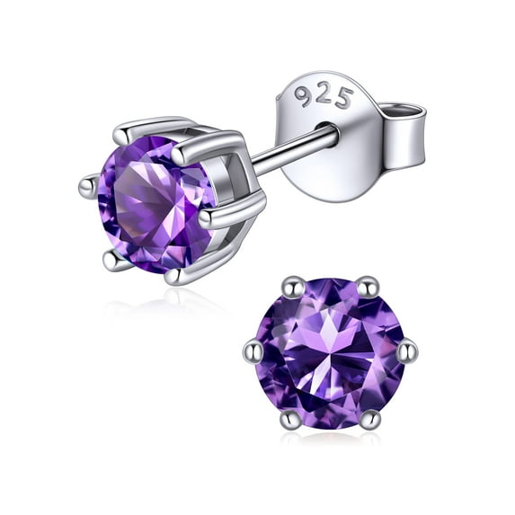ChicSilver 925 Sterling Silver Hypoallergenic Earrings for Women Trendy Jewelry 5mm Round Birthstone Stud Earrings Cubic Zirconia Studs Valentines Day Gift for Her