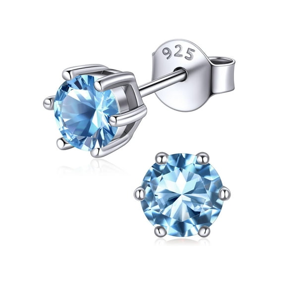 ChicSilver 925 Sterling Silver Hypoallergenic Earrings for Women Trendy Jewelry 5mm Round Birthstone Stud Earrings Cubic Zirconia Studs Valentines Day Gift for Her