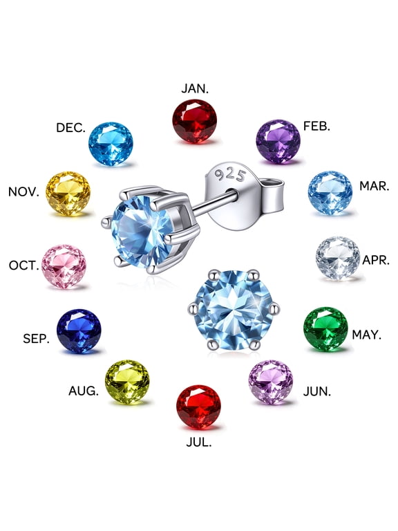 925 Sterling Silver March Birthstone Stud Earrings for Women 5mm Cubic Zirconia Hypoallergenic Jewelry Birthday Anniversary Christmas Valentines Gifts for Wife Mom