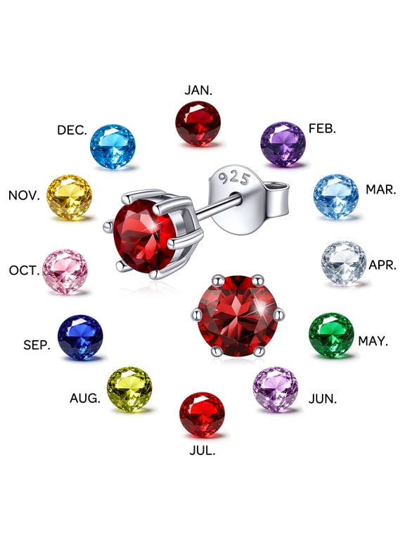 925 Sterling Silver January Birthstone Created Red Garnet Stud Earrings for Women 5mm Cubic Zirconia Hypoallergenic Jewelry Birthday Anniversary Christmas Valentines Gifts for Wife Mom
