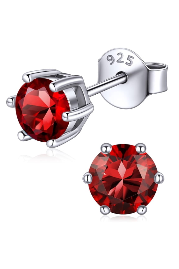 925 Sterling Silver Hypoallergenic Earrings for Women Trendy Jewelry 5mm Round Birthstone Stud Earrings Cubic Zirconia Studs Valentines Day Gift for Her