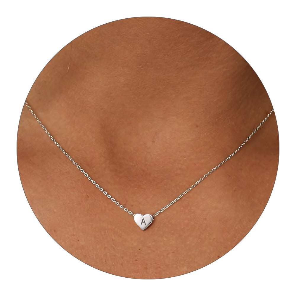 Dainty Initial Heart Necklace Trendy 925 Sterling Silver Cute Heart Pendant Choker Necklaces Letter Jewelry Gifts for Women