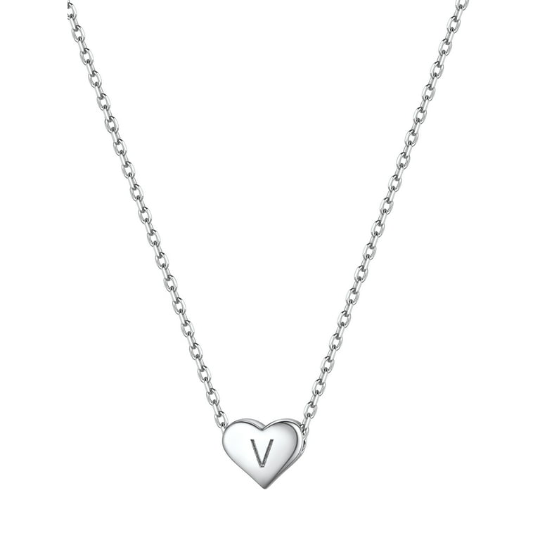 Small Silver Letter Heart Charm - Initial V