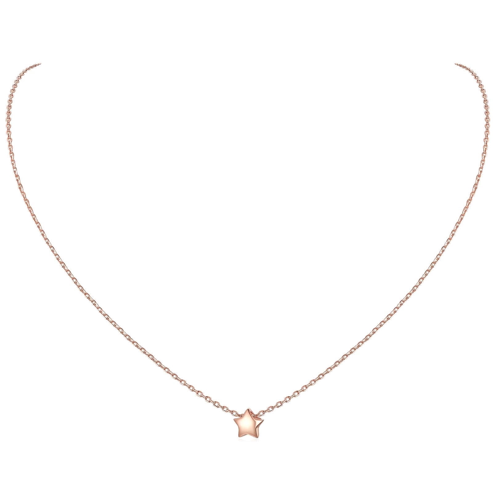 ChicSilver Rose Gold Plated Sterling Silver Dainty Star Pendant Necklace for Women Valentines Mothers Day Birthday Anniversary