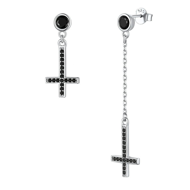 Black inverted cross earrings discount