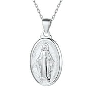 ChicSilver Virgin Mary Necklace 925 Sterling Silver Miraculous Medal Oval Pendant Catholic Religious Christian Jewelry
