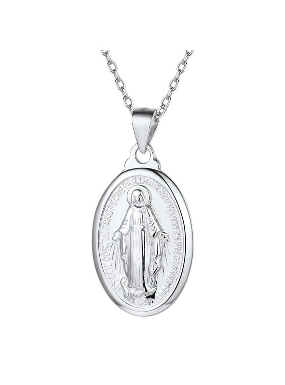 ChicSilver Virgin Mary Necklace 925 Sterling Silver Miraculous Medal Oval Pendant Catholic Religious Christian Jewelry