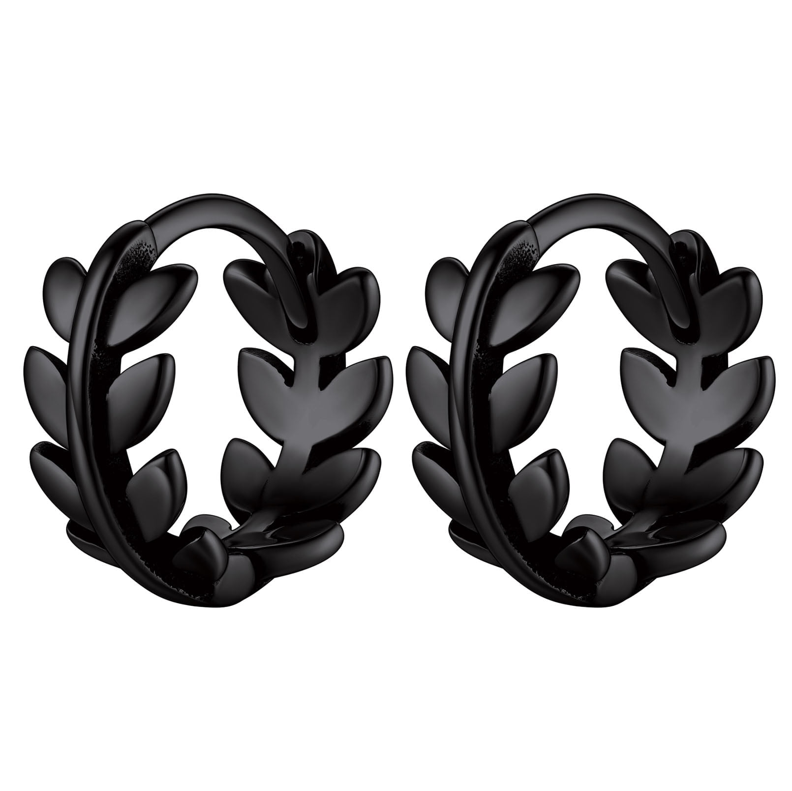 ChicSilver Women Black Hoop Earrings 925 Sterling Silver Small Leaf Round Huggie Earrings Charm Birthday Christmas Jewelry Gift