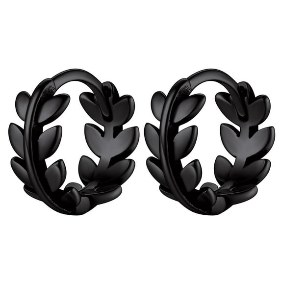 ChicSilver Women Black Hoop Earrings 925 Sterling Silver Small Leaf Round Huggie Earrings Charm Birthday Christmas Jewelry Gift