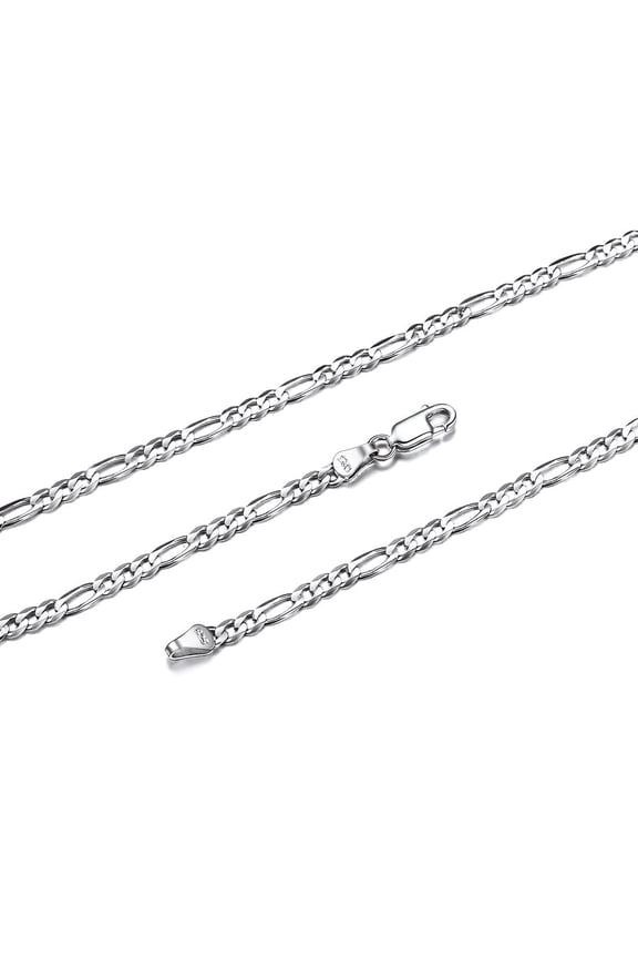 925 Sterling Silver Figaro Link Chains for Women Men Italian Solid Silver Necklaces 3mm Diamond Cut Smooth & Sturdy Women's Chains Necklace