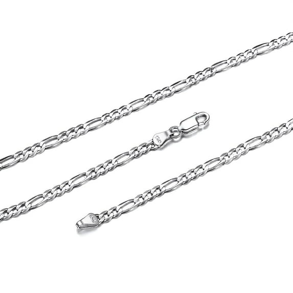 ChicSilver 925 Sterling Silver Figaro Link Chains for Women Men Italian Solid Silver Necklaces 3mm Diamond Cut Smooth & Sturdy Women's Chains Necklace