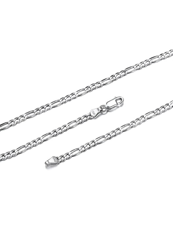 925 Sterling Silver Figaro Link Chains for Women Men Italian Solid Silver Necklaces 3mm Diamond Cut Smooth & Sturdy Women's Chains Necklace