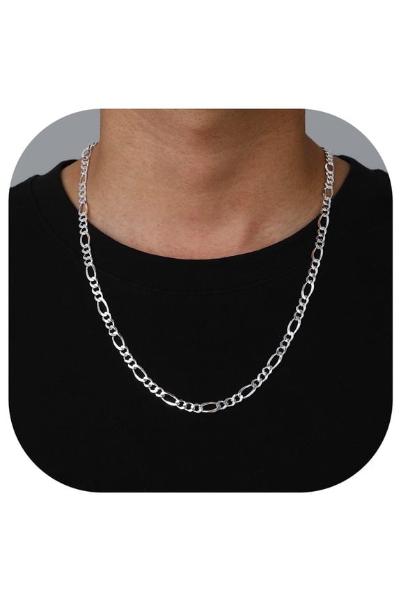 5MM Italian Figaro Chain, Sterling Silver Necklaces for Men and Women, 14 to 28 Inches