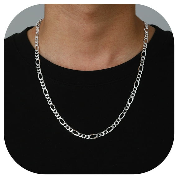 ChicSilver 5MM Italian Figaro Chain, Sterling Silver Necklaces for Men and Women, 14 to 28 Inches