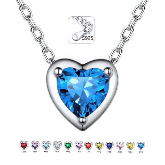 ChicSilver Heart Necklace for Women 925 Sterling Silver Birthstone Pendant, Sterling Silver Necklace Pendant with Adjustable Chain 16" Dainty Jewelry Gift for Birthday