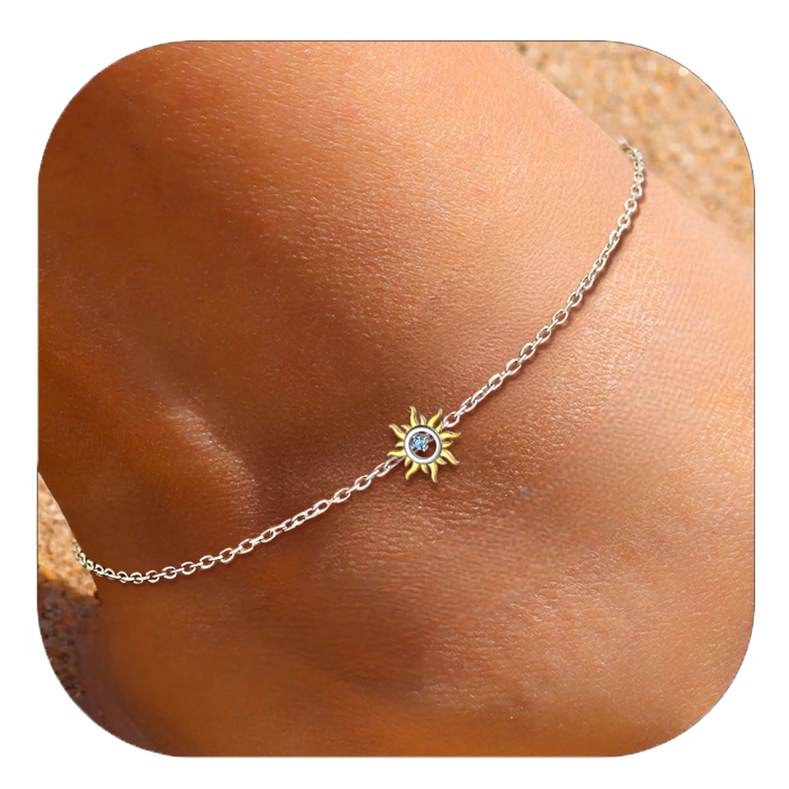 ChicSilver 925 Silver Sun Anklet, Delicate Women's Foot Jewelry for Summer - Beach Ready Charm, Gift Box Included
