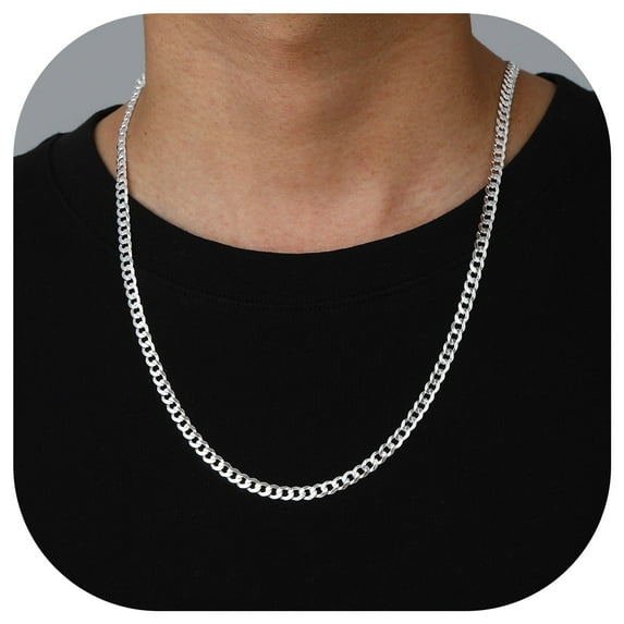 ChicSilver 925 Sterling Silver Cuban Necklace, Italian Material, Classic Fashion Design, Multi-size