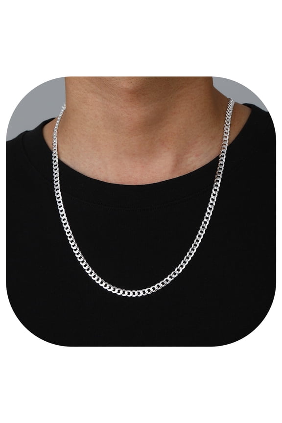 925 Sterling Silver Cuban Necklace, Italian Material, Classic Fashion Design, Multi-size