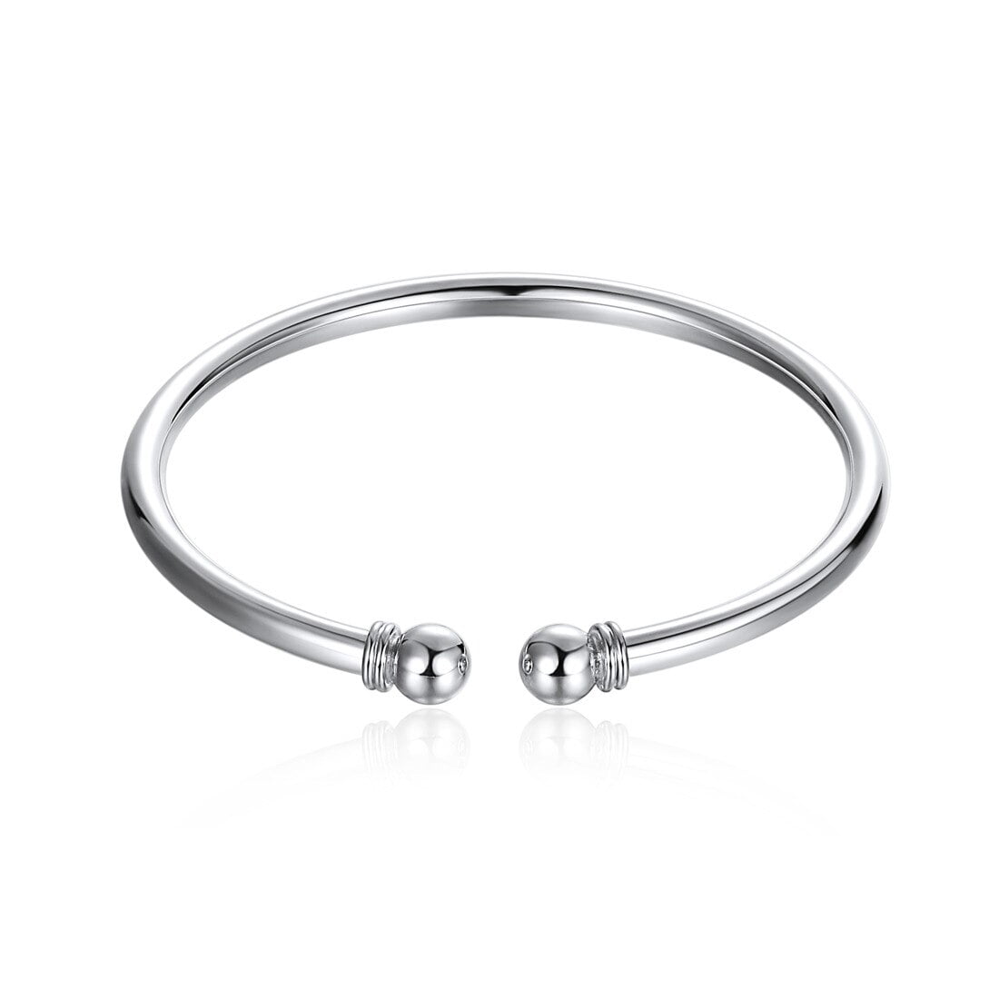 ChicSilver Women's 925 Solid Sterling Silver Polished Round Ball Cuff  Bangle Open Bracelet