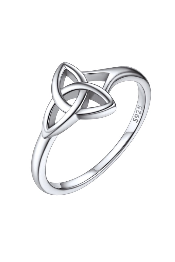 Women's Sterling Silver Ring Triquetra Celtic Knot Promise Ring Simple Irish Eternity Engagement Wedding Band Size 12