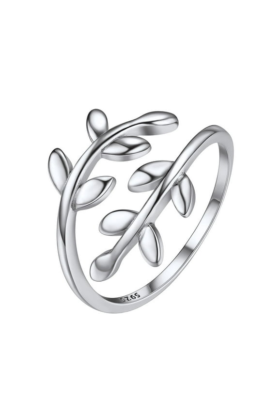 Women's 925 Sterling Silver Adjustable Leaf Ring, Stackable Knuckle Wrap Open Design
