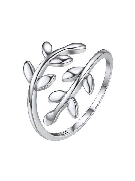 Women's 925 Sterling Silver Adjustable Leaf Ring, Stackable Knuckle Wrap Open Design