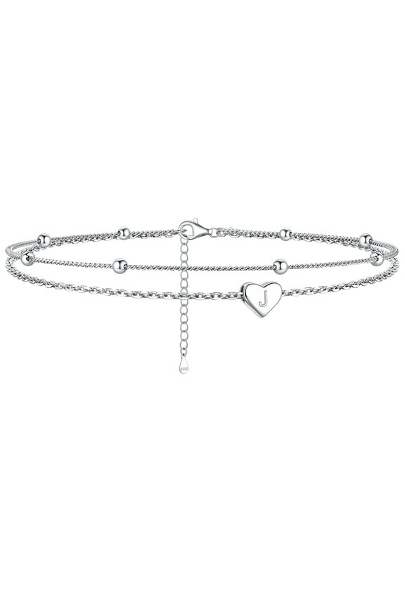 Sterling Silver Layered Anklet Bracelet, Adjustable 11 in, Beaded Chain Jewelry for Women