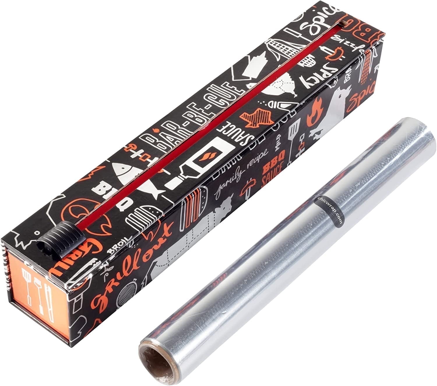 ChicWrap BBQ Grill Foil Refillable Dispenser with 12" x 30' Roll of Heavy Duty Professional Grade Aluminum Foil