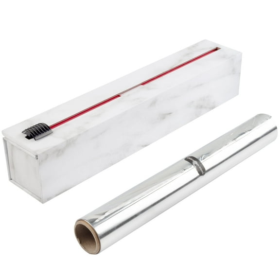 ChicWrap Carrara Marble Foil Refillable Dispenser with 12" x 30' Refill Roll of Heavy Duty Professional Grade Aluminum Foil