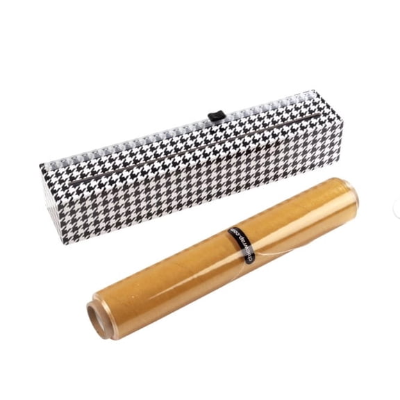 ChicWrap Houndstooth Plastic Wrap Refillable Dispenser with 12" x 250' Roll of Professional Grade Plastic Wrap