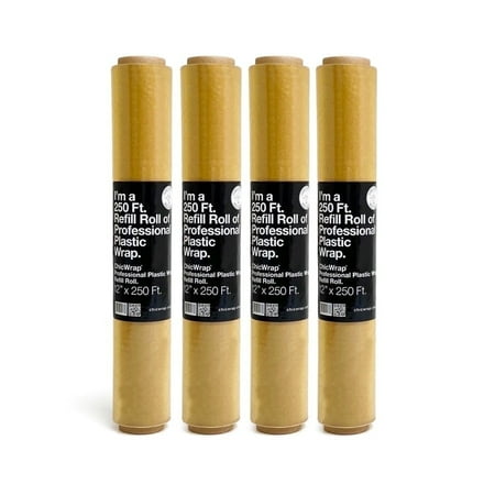 ChicWrap (4 Pack) 12" x 250' Professional Grade Plastic Wrap Refillable Roll.