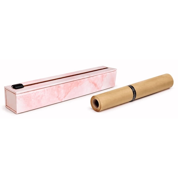 ChicWrap Rose Marble Parchment Paper Dispenser - Refillable Parchment Paper System with Slide Cutter, Non-Slip Base and 15" x 33' (42 Sq. Ft.) Roll of Culinary Grade Parchment Paper