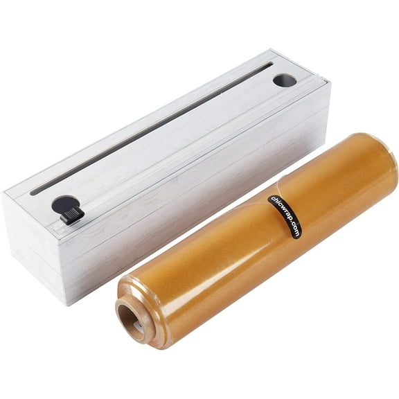 ChicWrap Shiplap Plastic Wrap Refillable Dispenser with 12" x 750' Roll of Professional Grade Plastic Wrap