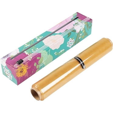 ChicWrap Spring Flowers Plastic Wrap Reusable Dispenser with 12" x 250' Refillable Roll of Professional Grade Plastic Wrap