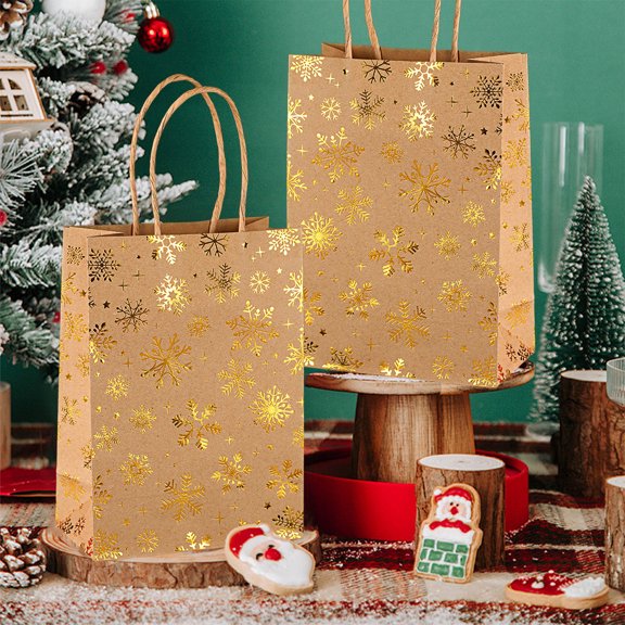 ChicYu 10pcs Gold Christmas Snowflake Tote Bags Gift Bags for Gifting Snowflake Design Festive Suits Gift Packaging for Christmas Gifting