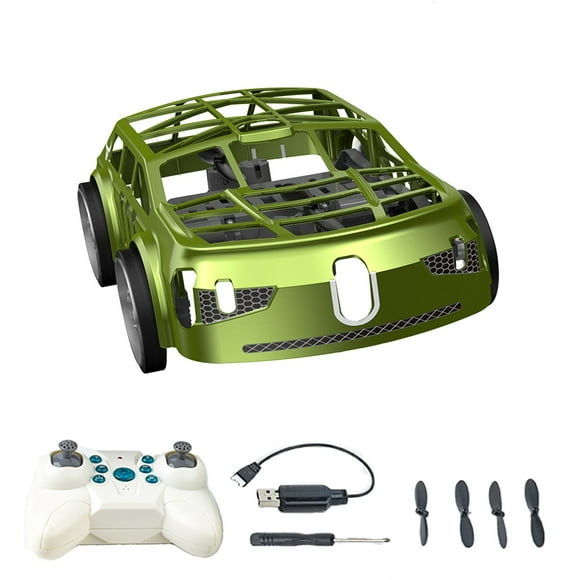 ChicYu 2-in-1 Smart Drone and Stunt Car with LED Light Effects,Land-to-Air Transformable Toy with 360° Crash-proof Frame and Multi-Directional Controls Green