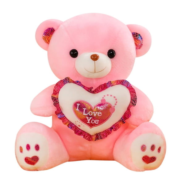 ChicYu 23CM Heart-Holding Bear Plush Toy No Light Cute Stuffed Bear Doll Soft Cuddly Figurine for Valentine's Day Gift Home Decor