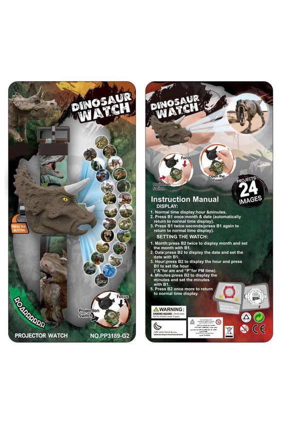 24-Dinosaur Images Projection Watch for Kids Electronic Light Up Toy Features Animated, Ideal as a Kindergarten Gift for Toddlers Interested in Prehistoric Creatures