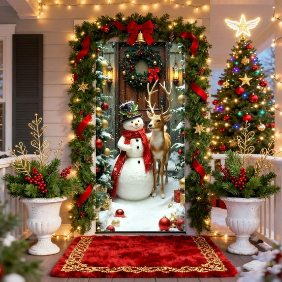 ChicYu 35×71 Inches Christmas Door Cover Santa Claus Pattern Door Cover Decoration Door Curtain Festive Design for Home Entryway Holiday Atmospheres