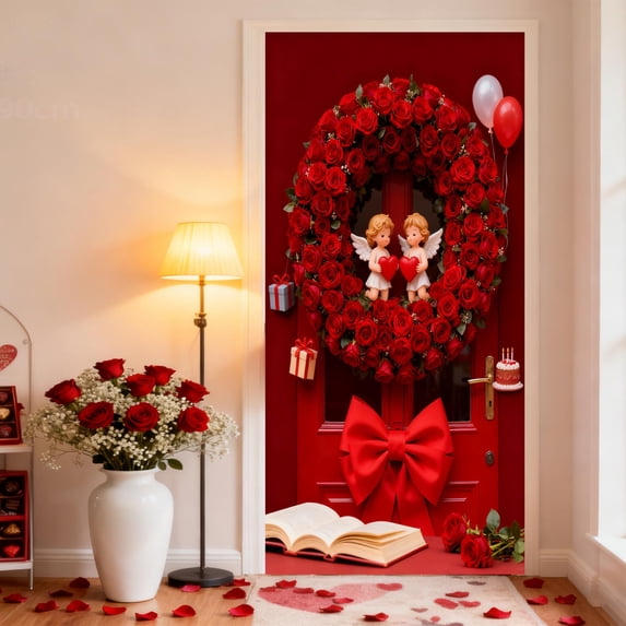 ChicYu 35x71in Valentine's Day Door Cover Decorative Curtain Durable Polyester Fabric Washable Easy to Install for Home Entrance Party and Festival Decoration