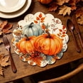 thumbnail image 1 of ChicYu 5PC Fall Pumpkin Placemat Set, Polyester Round Table Mat with Autumn Leaves, Seasonal Holiday Dining Table Decor, Thanksgiving Halloween Kitchen Accent, 1 of 6