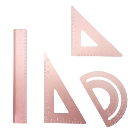 ChicYu Aluminum Alloy Geometry Tool Kit,4-in-1 Multifunctional Ruler Set with Protractor Triangular Scales,Durable Math Drafting Tools for Students Pink