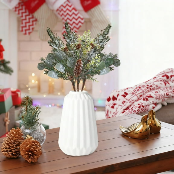 ChicYu Artificial Red Berry Pines Branch Flower Christmas Scene Decoration Arrangement Tabletop Decoration Pines Needle Pines Cones Fake Branch Bonsai Realistic Artificial Design