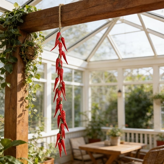 ChicYu Artificial Red Chili Pepper String, 62cm Fake Hot Pepper Bunch, Rustic Farmhouse Kitchen Decor, Simulated Hanging Chili Ornament for Wall Display, Guindilla Artificial Decorativa