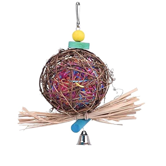ChicYu Bird Chew Shredder Foraging Toy Natural Rattan Ball Toy with Paper Strips Bell Toy,Natural Rattan Ball Bird Toy Interactive Play Bite Training Toy for Pet Birds