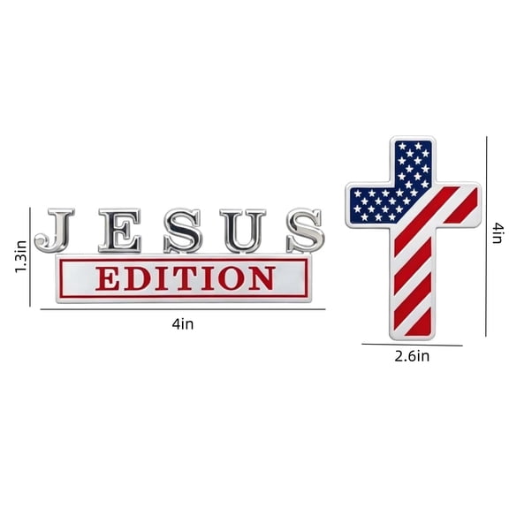 ChicYu Car Emblem 2 Pack Metal Badge 4 Inch Jesus Edition American Flag Cross Patriotic Auto Body Trunk Decal Sticker Accessory