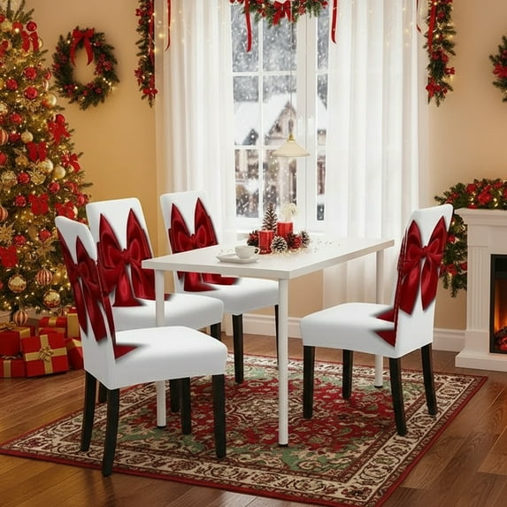 ChicYu Christmas Elastic Chair Covers Festive Dining Living Room Party Chair Slipcovers Stretchable Fabric Cute Holiday Patterns Easy to Install Remove Wash