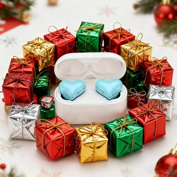 ChicYu Christmas Gift Box Heart Shaped Bluetooth Headphones Noise Canceling Sports Wireless In Ear Headphones for Holiday Gifting