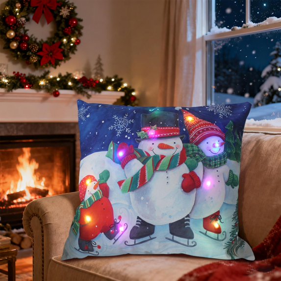 ChicYu Christmas Pillowcovers Holiday Gift LED String Lights Flashing and Steady Dual Mode Short Printed Sofa Cushion Cover for Home Holiday Use